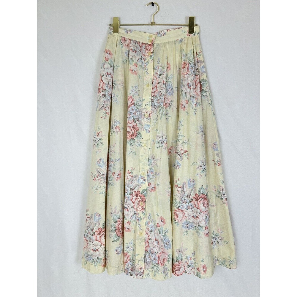 Vintage RALPH LAUREN Skirt 1990s Rose Floral Button Cottagecore Prairie 10